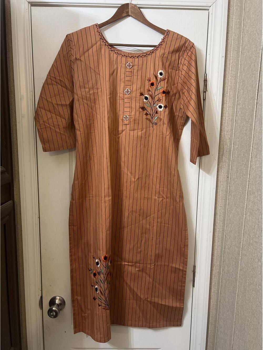Garb Orange Striped Embroidered Kurti Dress Size 9